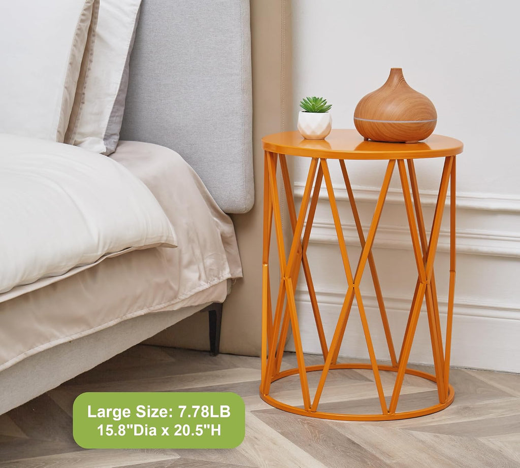 HFHOME Round Nesting Coffee Tables, Set of 3 End Tables for Living Room Balcony Office, Heavy Duty Metal Stacking Nightstand for Home Indoor - Orange