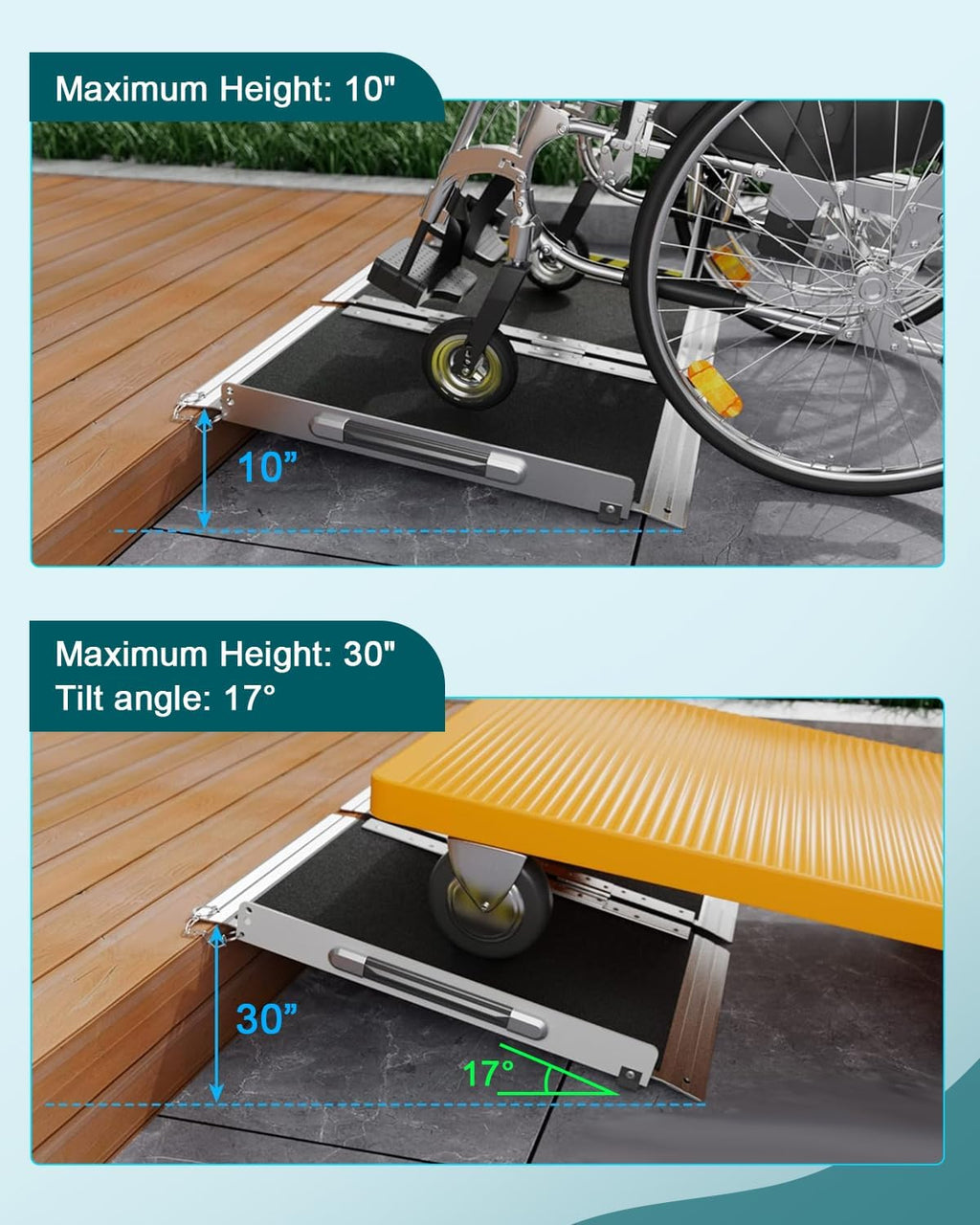 SCITOO 10ft Multifold Wheelchair Ramp Non-Skid for Steps Home Doorways | Multifold Wheelchair Ramp 10ft Non Skid Threshold Ramp Aluminum Foldable Mobility Scooter Ramp