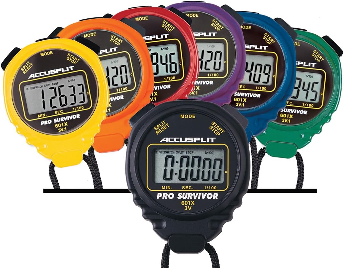 ACCUSPLIT A601X Pro Survivor Rainbow Plus One Stopwatches(6 Pack), Black