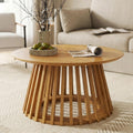 HNY Modern Round Coffee Table for Living Room, Mid Century Wood 31.5' Circle Small Center Table with Wooden Fluted Base for Home Small Space, Bedroom, Apartment, Studio, Natural