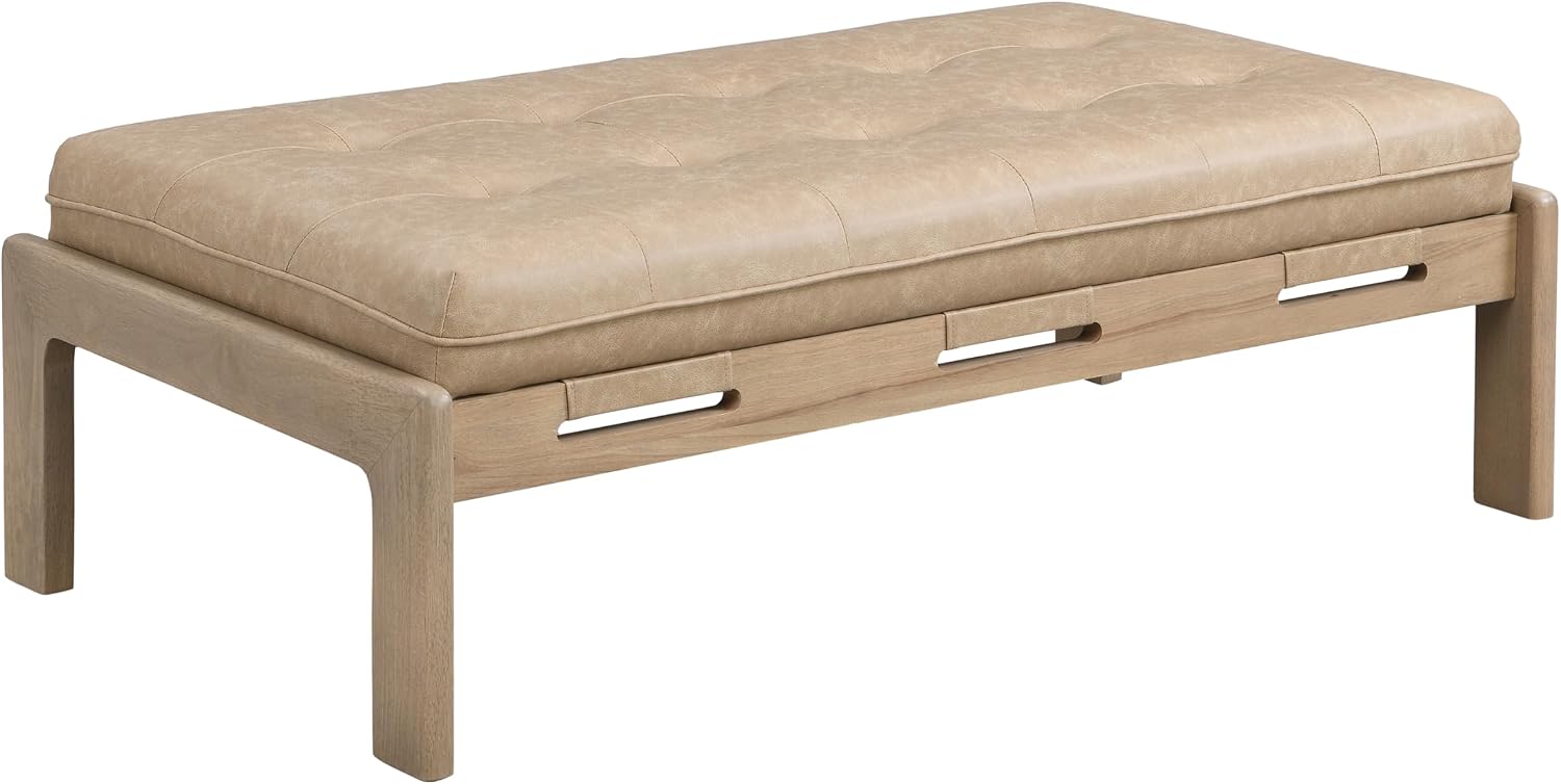 Merax 48.4' Rectangle Tufted Upholstered Cocktail Ottoman, Leather Ottoman Coffee Table, PU Leather Ottoman for Living Room, Bedroom, Office,Taupe Brown