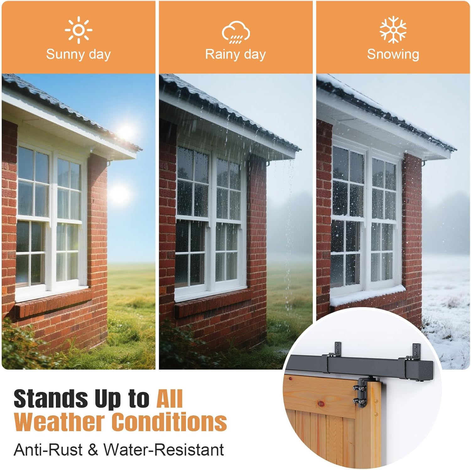 Easelife 16FT Exterior Sliding Barn Door Hardware Kit, Box Rail Track, 450lb Capacity, Black Weather-Resistant Steel, Wall Mount System for Outdoor Use, Fit Double 48in Door