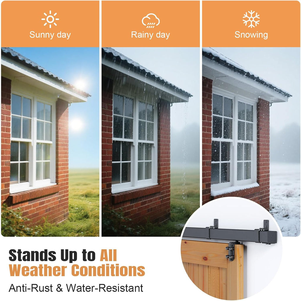 Easelife 24FT Exterior Sliding Barn Door Hardware Kit, Box Rail Track, 450lb Capacity, Black Weather-Resistant Steel, Wall Mount System for Outdoor Use, Fit Double 72in Door