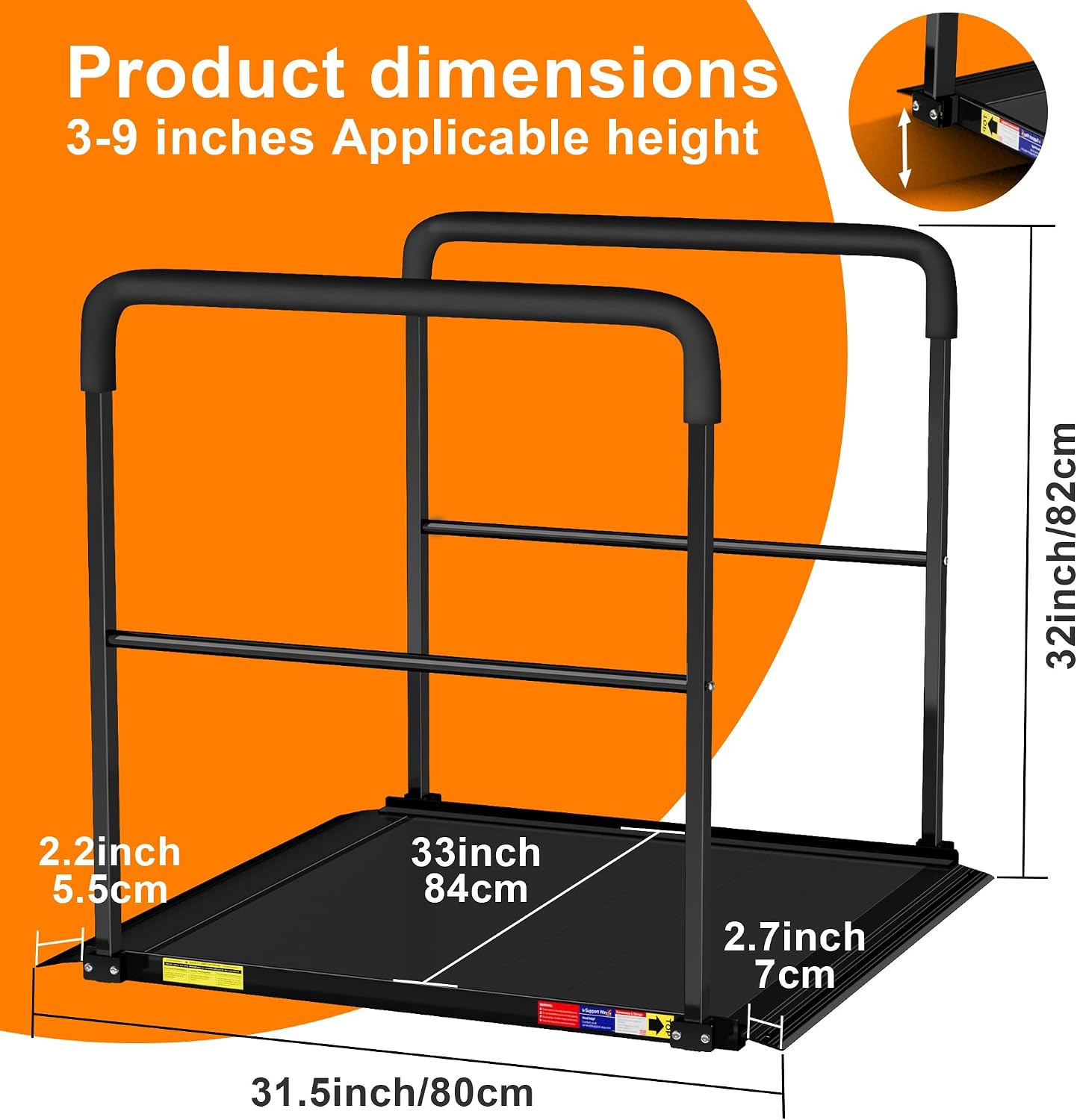 One-Piece Portable Wheelchair Ramp with Dual Side Safety Handrails, 800 Lbs Anti-Slip Aluminum Handicap Threshold Ramp for Home Steps & Doorways, Elderly & Disabled Access
