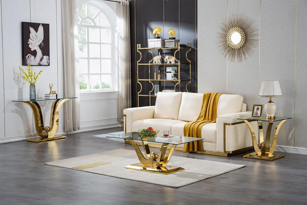 Elegant Glass Console Entryway Table, 47 inch Clear Glass Narrow Long Sofa Table, Modern Accent Table Entrance Table with Gold Gorgeous Stainless Steel Frame for Entrance, Living Room
