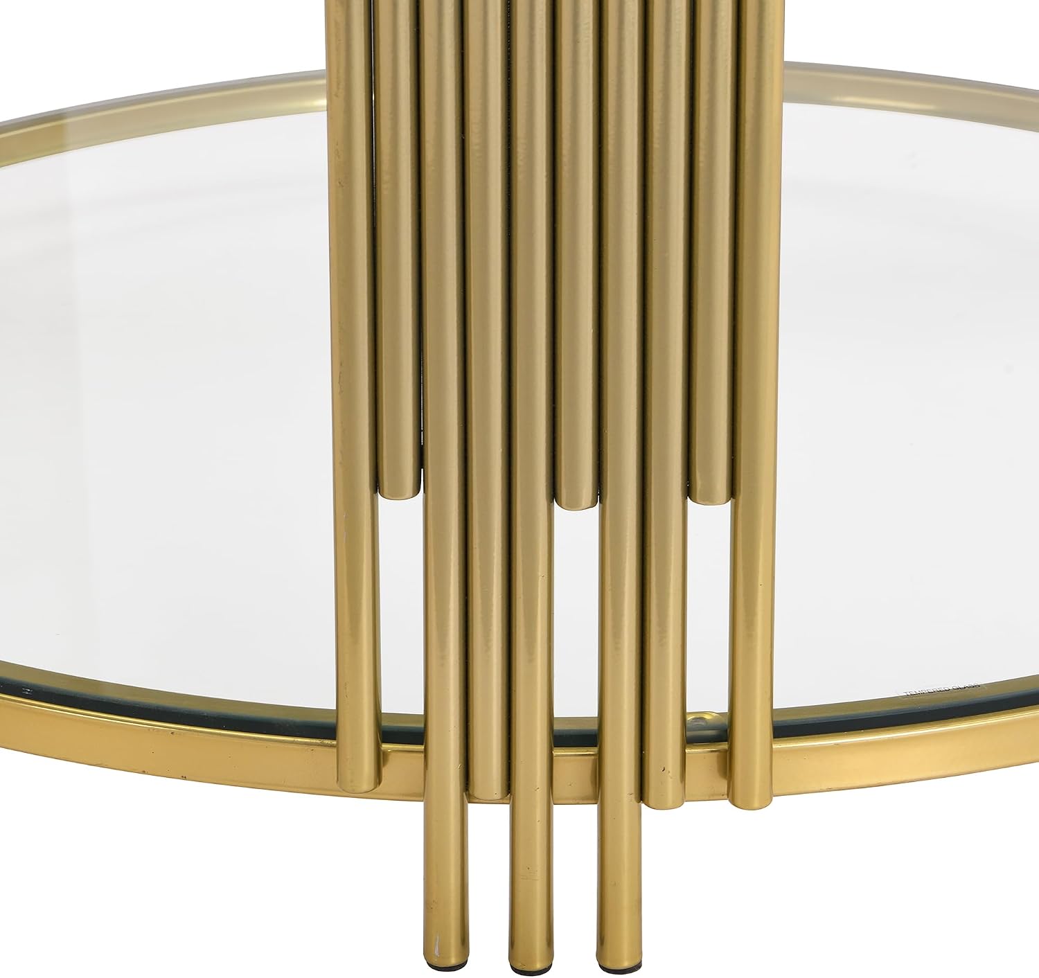 Round Glass Coffee Tables for Living Room, 2-Tier Circle Coffee Table with Metal Drum Base, 31.5' Modern Center Accent Table for Small Space, Bedroom