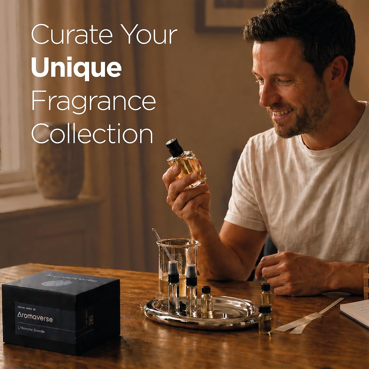 L'Homme Grande Perfume Making Kit - Make Your Own Perfume Kit for Women & Men with 30 Aromatic Ingredients, Spray Bottles, Droppers & 6 Recipes, Masculine Fresh, Woody & Spicy Notes