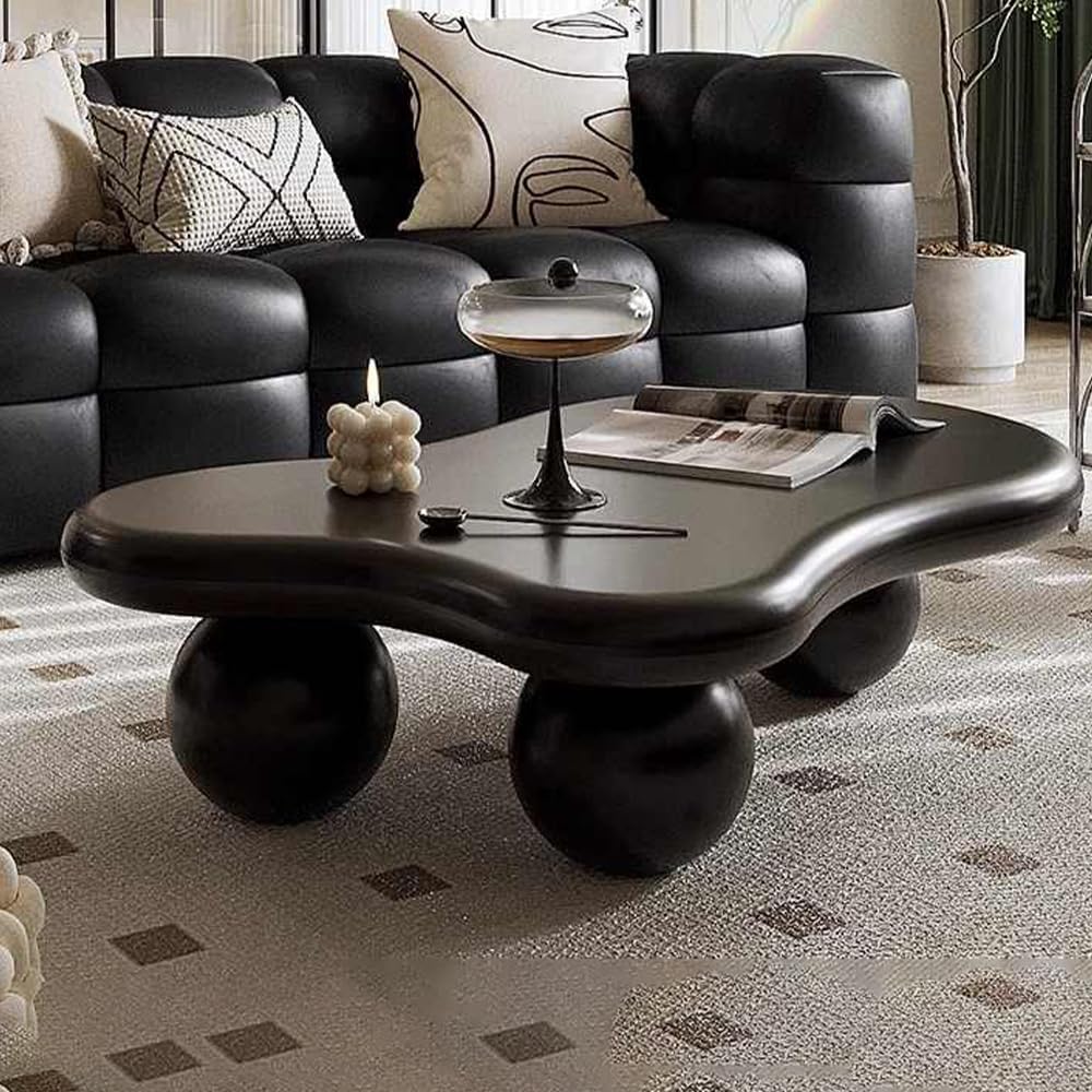 Cloud Coffee Table for Living Room Modern Irregular Coffee Table Asymmetrical Unique Center Table (A Black 46in)