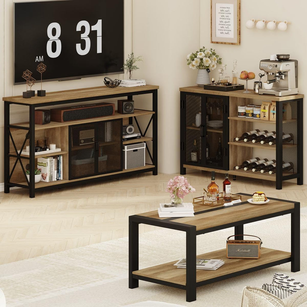 BON AUGURE 43 Inch Coffee Table, Wood and Metal Coffee Tables for Living Room, Rectangle Living Room Table, Small Farmhouse Center Tables for Home Office (Vintage Oak)