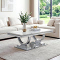 Marble Coffee Table, 47' White Faux Marble Rectangular Cocktail Table with Mirrored Finish Double O-Shape Stainless Steel Base, Central Cocktail Tea Tables for Living Room Office, Silver
