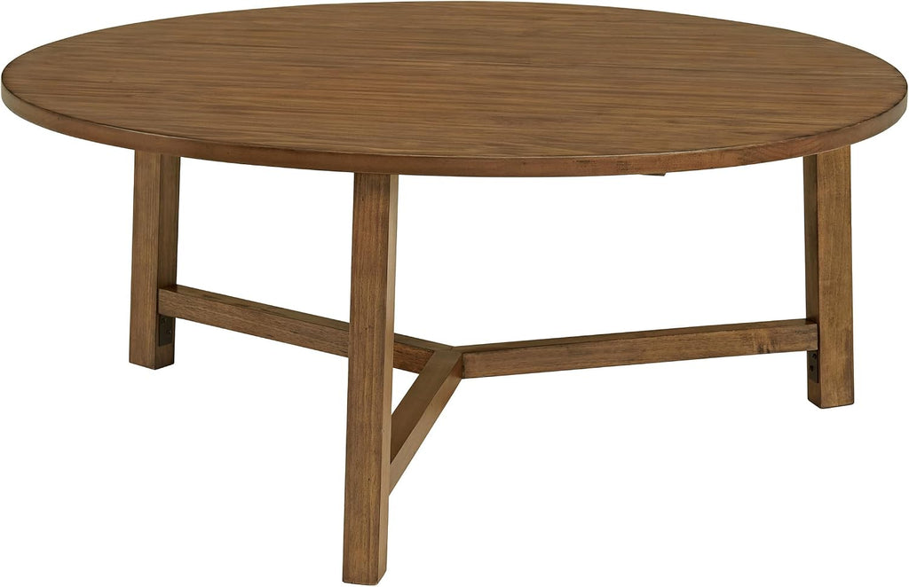 Alaterre Furniture Coffee Table - Newbury Collection 44-Inch Round Living Room Table - Solid Wood Farmhouse Coffee Table (Pecan Finish)