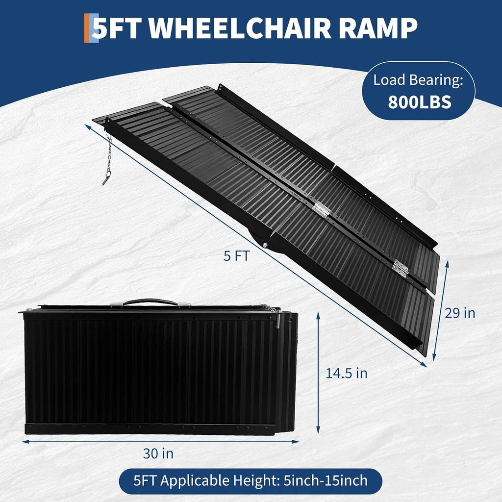 CABIHOME 6FT Portable Wheelchair Ramp, Black Non-Slip Aluminum Wheelchair Ramp with Handle, Folding Ramps for Home Steps, Doorways, Thresholds, Curbs, Stairs, 800 LBS Capacity