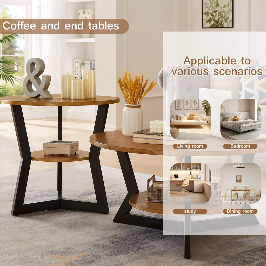 Round Coffee Table, Wood Circle Coffee Table with 2-Tier Storage, Center Table for Living Room Bedroom Office Apartment, Easy Assembly, 35'x 18' Inches, Espresso