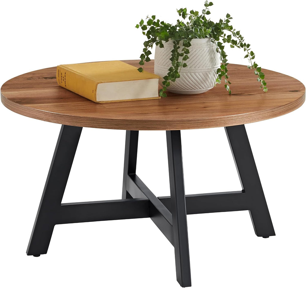 Lavish Home 3-Piece Coffee Table Set - Industrial Modern Round Coffee Table and 2 Side Tables - for Living Room, Apartment, or Dorm Room (Walnut)