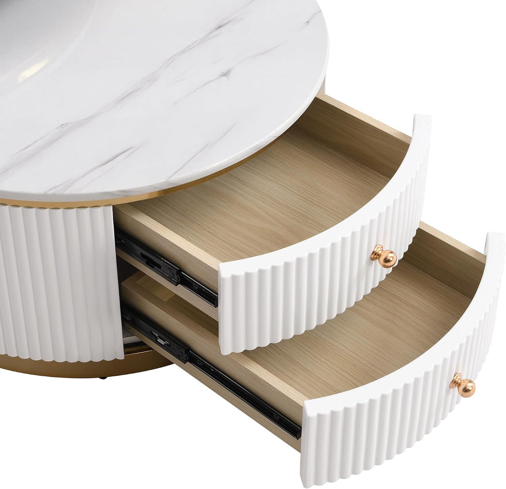27.6' Modern 2 Pieces Round Nesting Coffee Table with Drawers,White