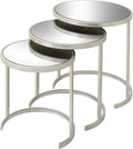 Deco 79 Metal Side End Accent Table Round Nesting End Table with Mirrored Glass Top, Set of 3 Side Table 21', 19', 17'H, Silver