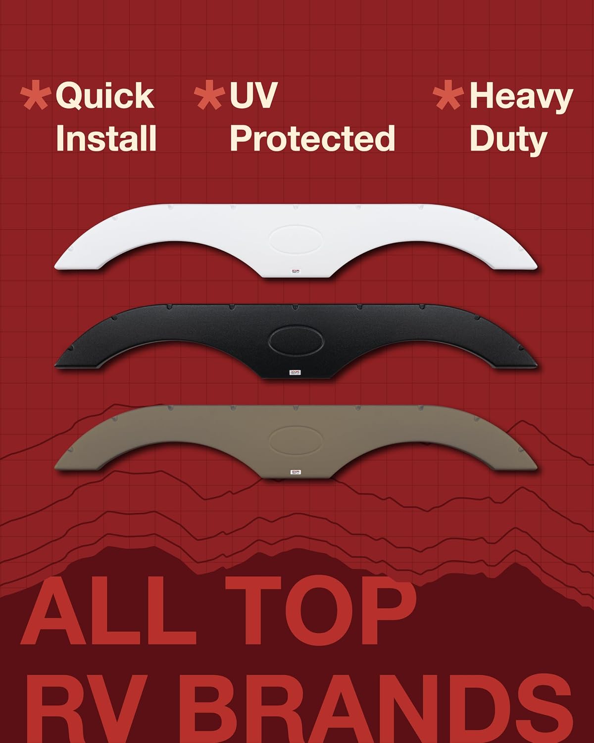 ICON Tandem Axle RV fender skirt FS1770 for Crossroads, Dutchmen, Forest River, Keystone, Palomino, KZ, Heartland, Skyline & more - 69 3/8' x 9 1/2' overall measure, Polar White