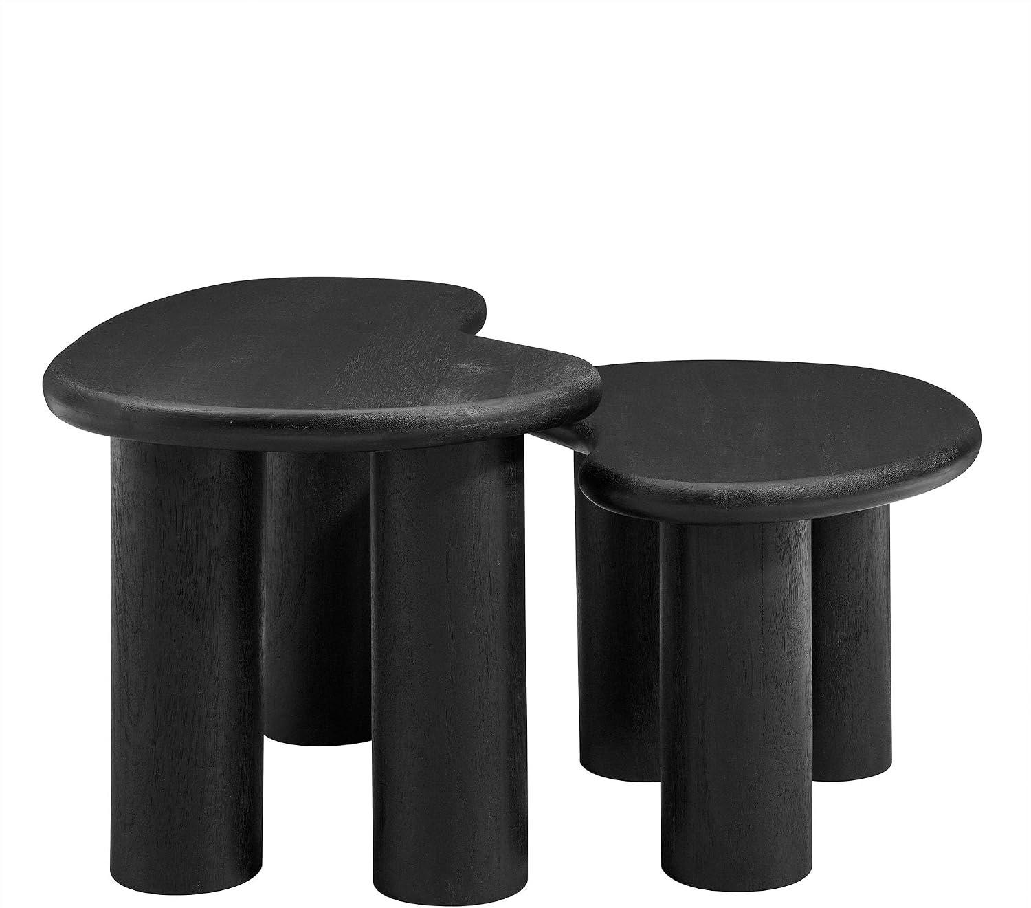 Modway Hackney Mango Wood Nesting Coffee Table Set in Black - 2 Piece Kidney-Shaped Wood Coffee Table for Living Room