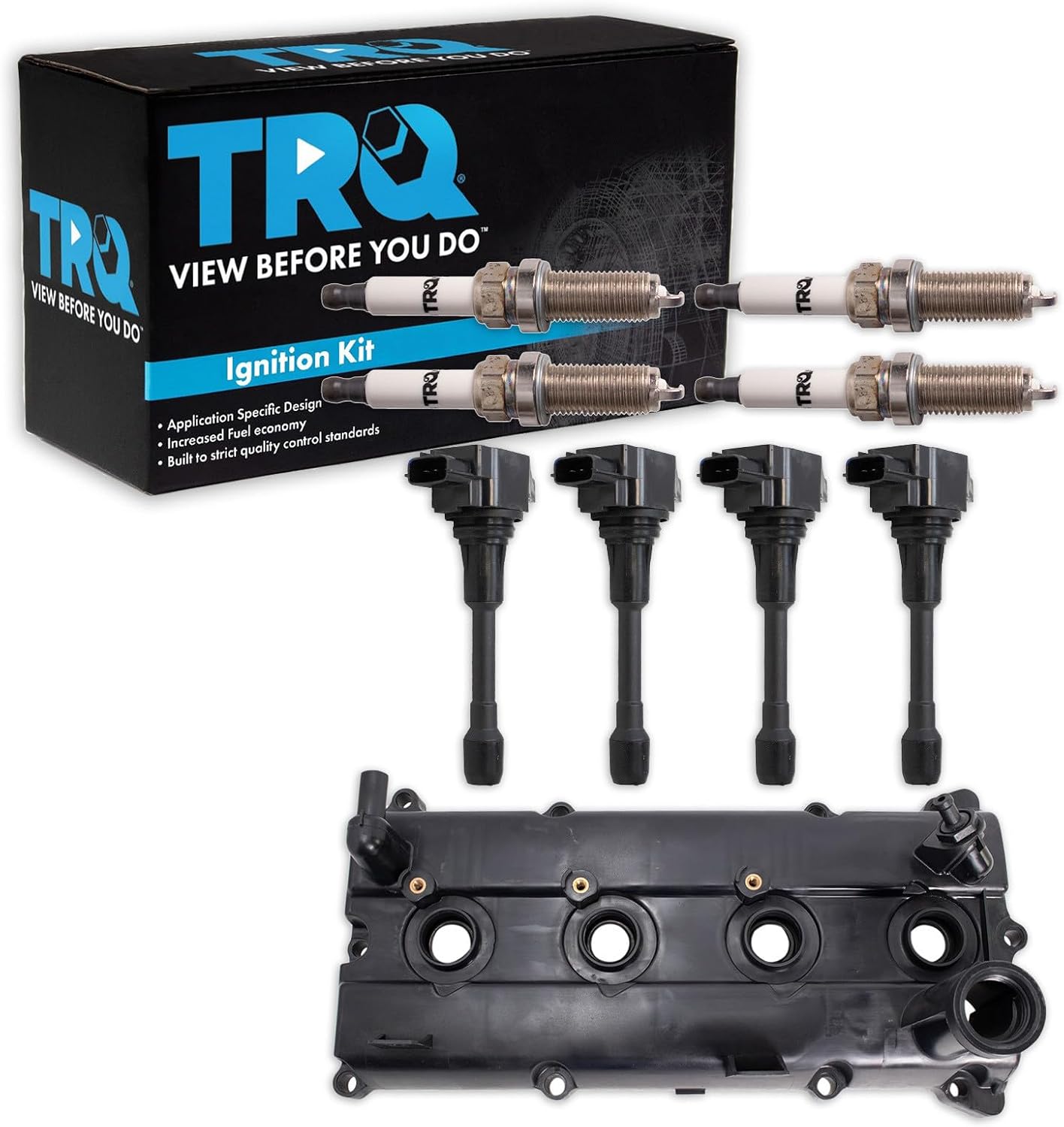 TRQ Ignition Coil and Spark Plug Kit 9 Piece Iridium Spark Plugs Valve Cover Compatible with 2005-2019 Nissan Frontier
