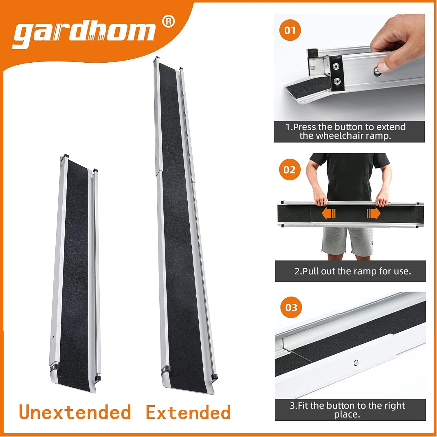 garhom Bundle 5FT 7FT Portable Wheelchair Ramp Anti-Slip Aluminum Folding Handicap Ramp Wheel Chair Ramp for Home Steps Wheelchair Ramps for Home Entrance Threshold Doorways Stairs Curbs Scooter