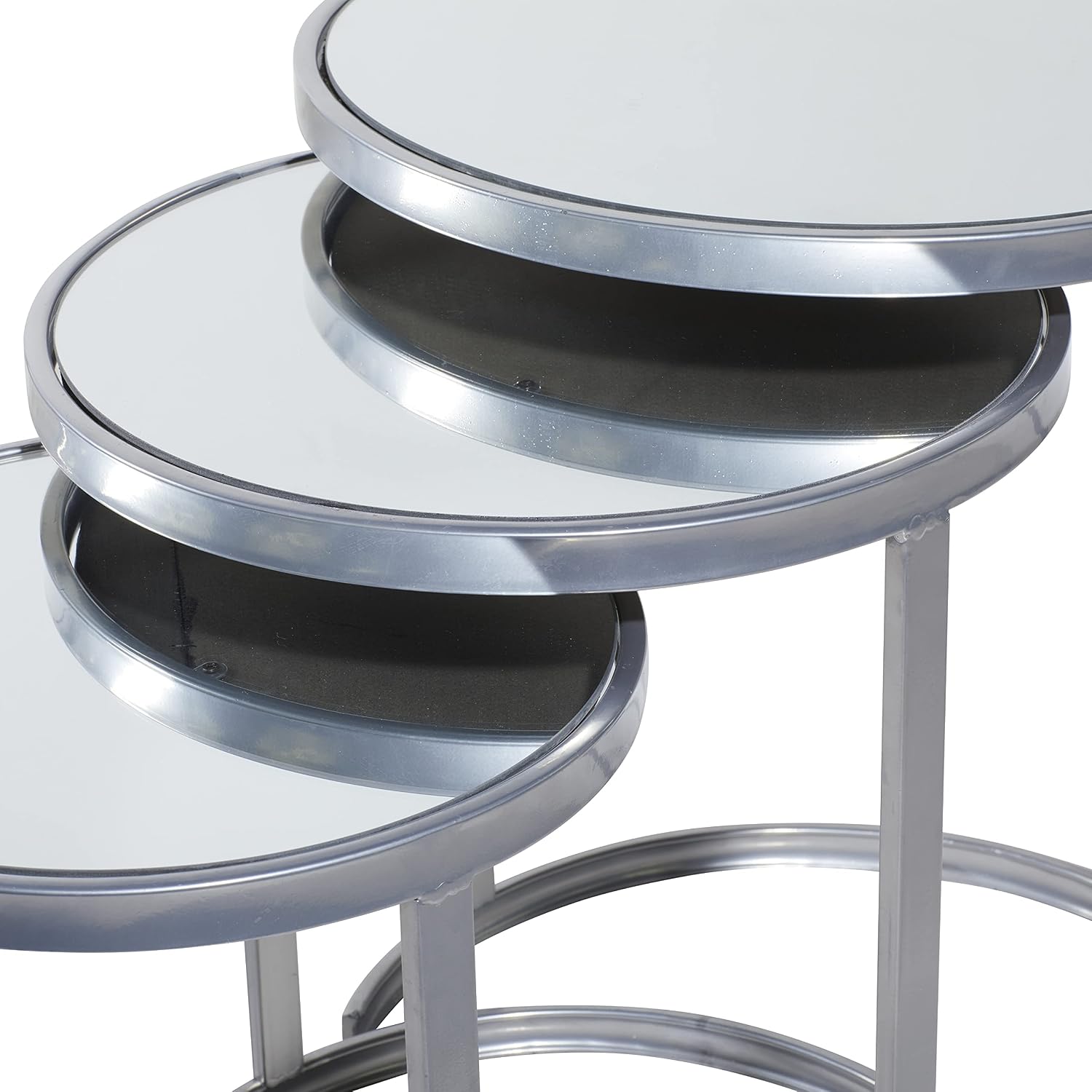 Deco 79 Metal Side End Accent Table Round Nesting End Table with Mirrored Glass Top, Set of 3 Side Table 21', 19', 17'H, Silver