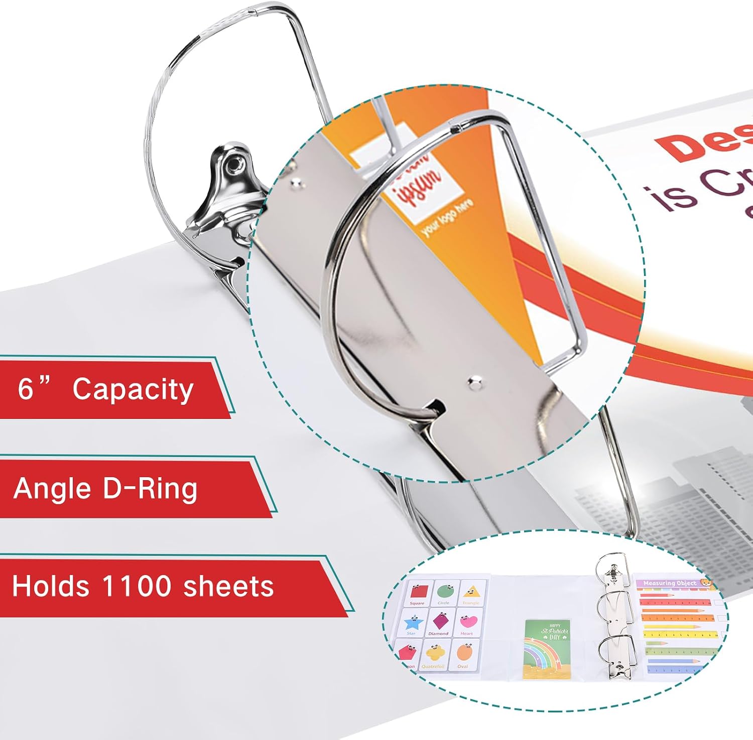 Sinload 6 Pcs 3 Ring Binder, 6 Inch Large Capacity 3 Slant D Ring Binders with Pockets, 8.5' x 11' Presentation Folder View Binder with Customizable Clear Cover for Documents Files Projects (White)