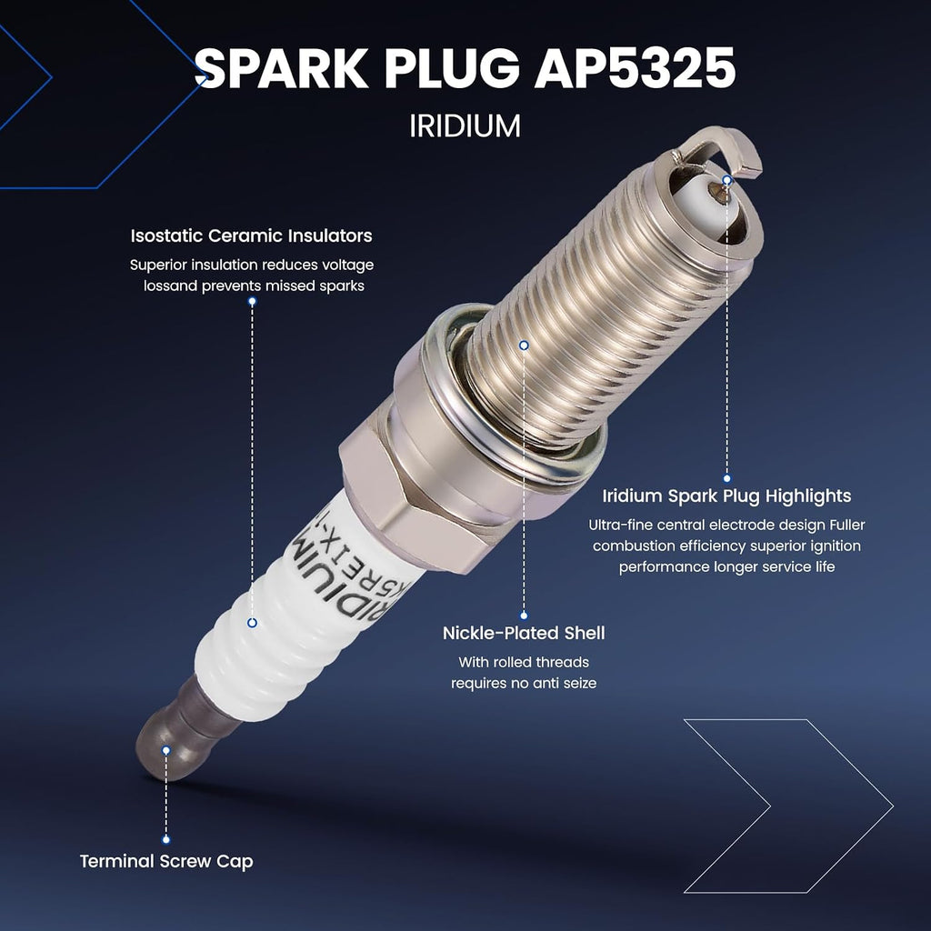 Ignition Coils UF660 & ASpark Plugs P5325 Fit for Porsche Panamera 10-16, Cayenne 08-14, 3.6L/4.8L V8 - Replaces 94860210402, 94860210404, 94860210406, 94860210410, 94860210411 (8PCS)