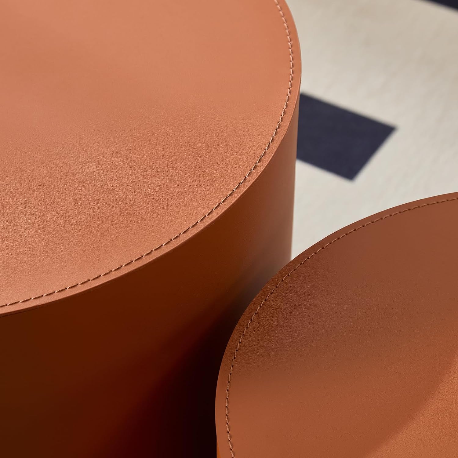 19.09' Modern Coffee Table Set of 2, Leather Accent Tables, Wooden Minimalist Side Tables for Small Spaces, Living Room, Bedroom, Office & Balcony(Orange)
