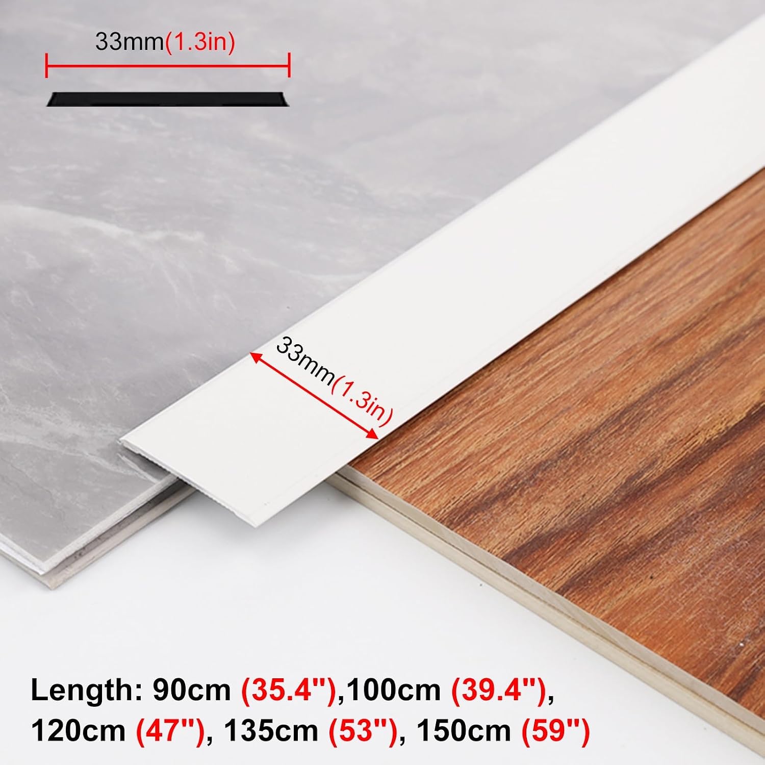 Aluminum Flat Doorway Threshold Strip, White Floor Edging Trim Strip Decor, Tile Wood Laminate Vinyl Floor Gap Covering Transition Strips(150cm (59'))