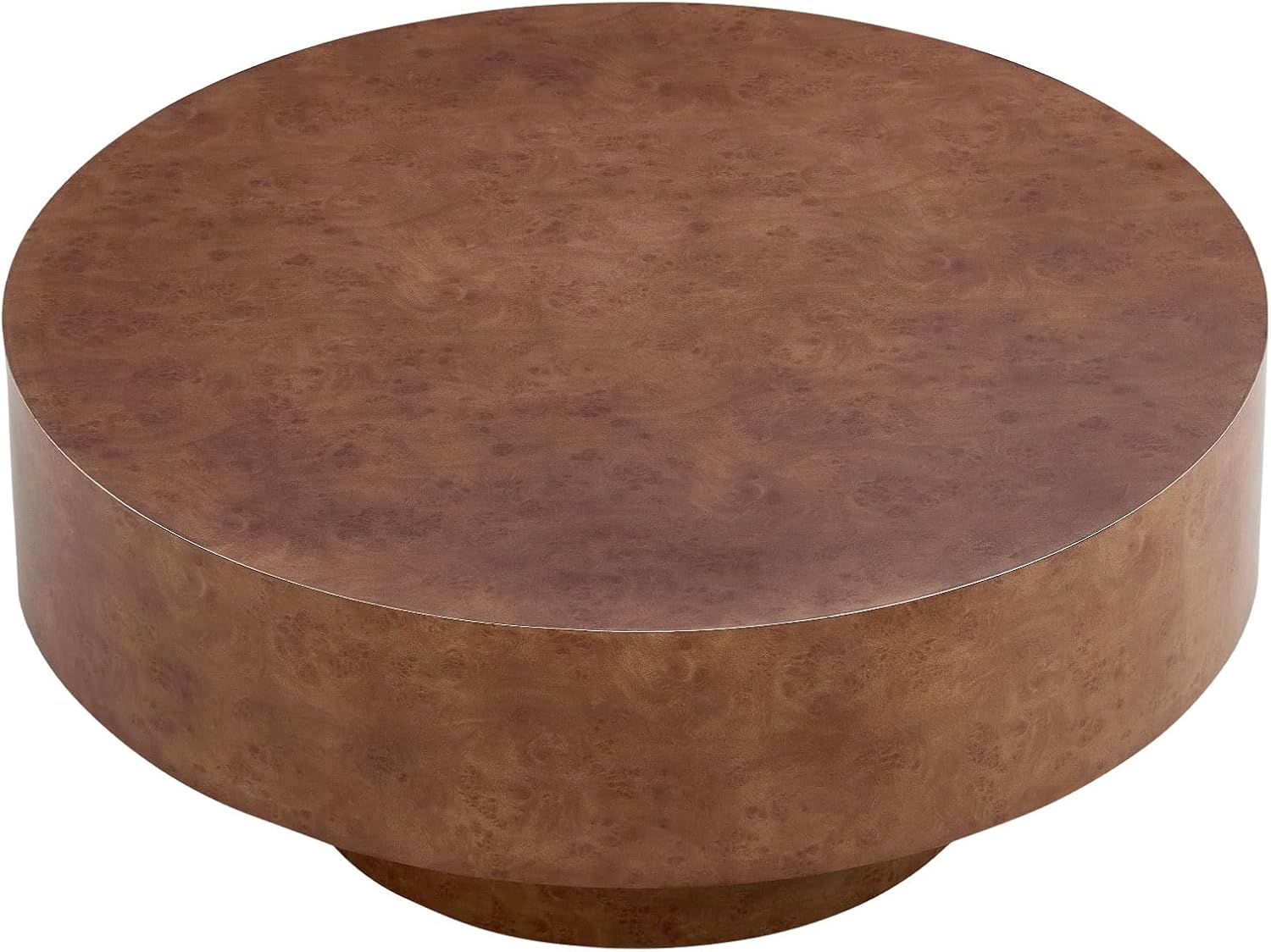 31.49'' Round Coffee Table Modern Wood Coffee Table for Living Room, Contemporary Circle Drum Pedestal Style, Faux Burl Wood Veneer Pattern, Easy Assembly, Walnut