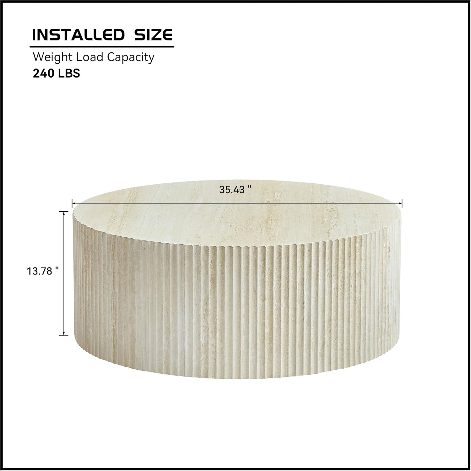 Faux Travertine Round Coffee Table, 35' Modern Relief Design Coffee Table Center Table for Living Room, Travertine, No Assembly Needed