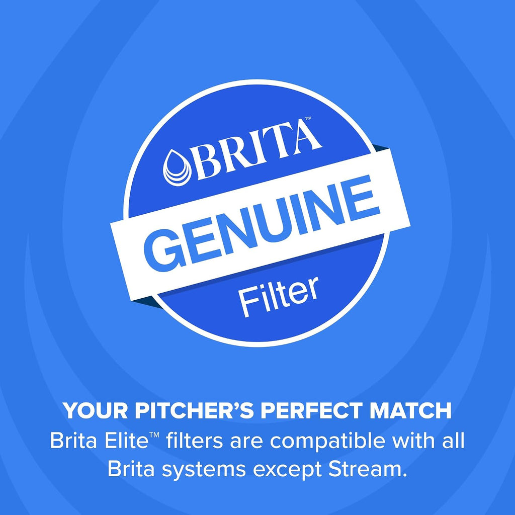 Brita Filter Replacements for Water Pitchers and Dispensers, Elite, NSF Certified to Remove 99% of Lead, 2 Count, Blue (Pack of 8)