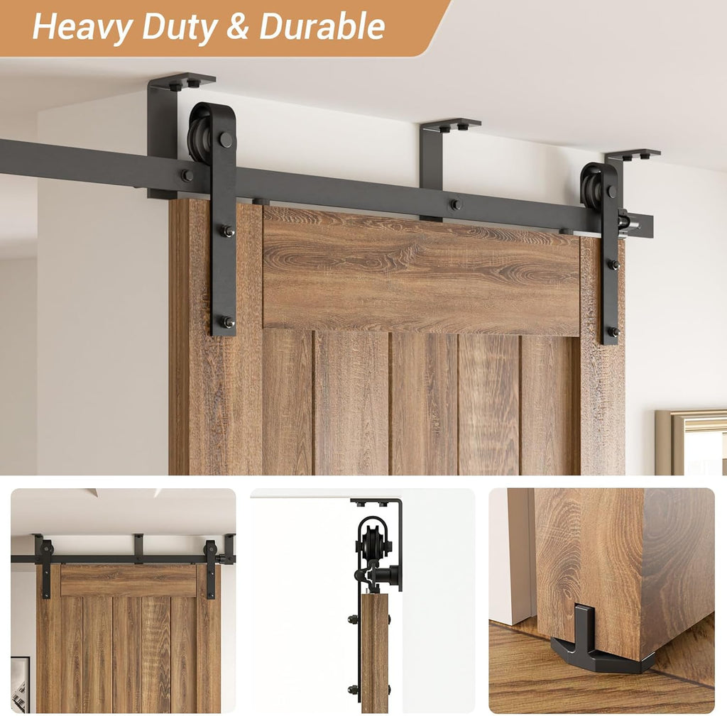 CCJH 5.5FT Ceiling Mount Bracket Sliding Barn Door Hardware Kit Black,Strong Bearing, Low Ceiling L-Shape Bracket System, Fit 33' Wide Single Door Panel (Basic Style)