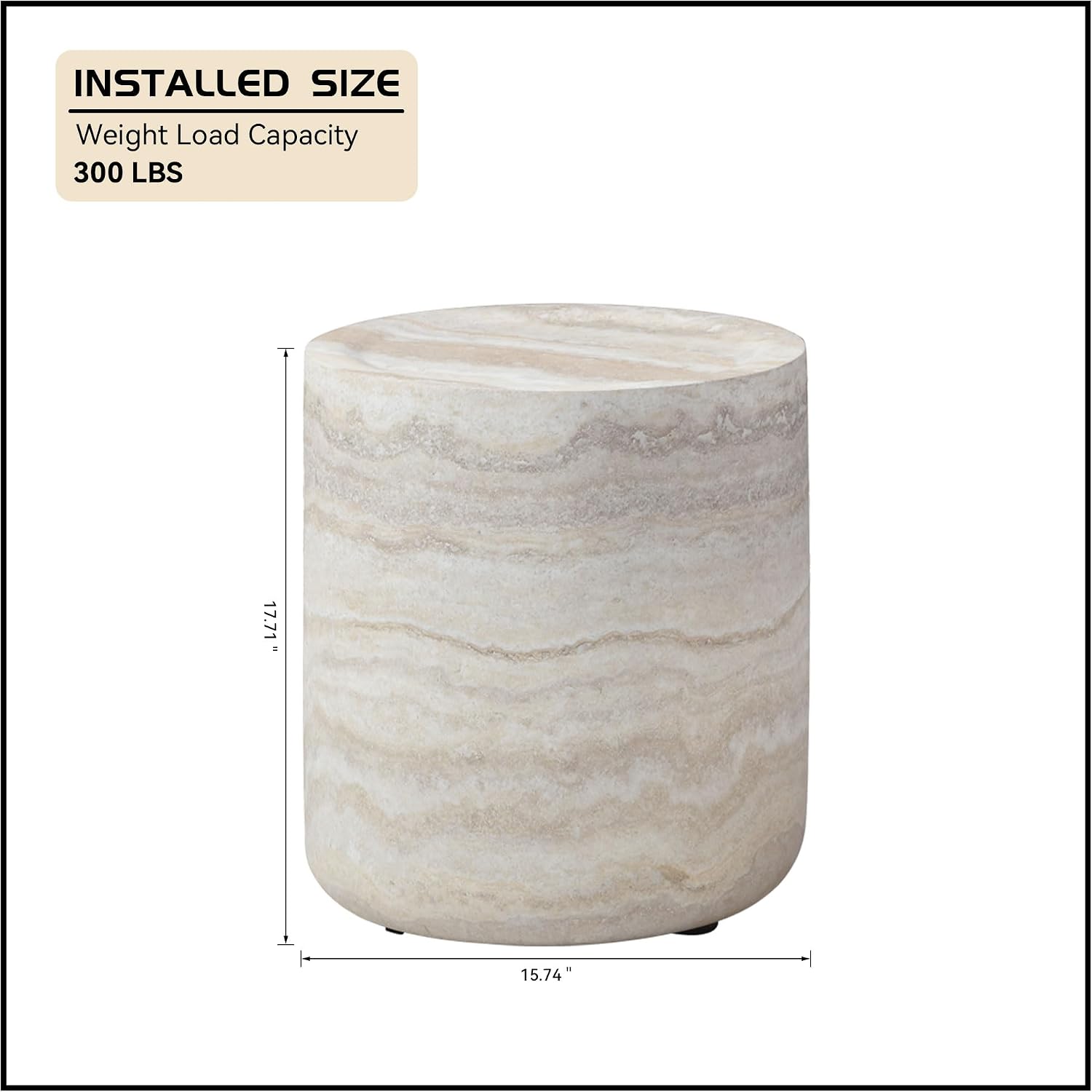 WILLIAMSPACE 15.74' Round End Table with Mars Pattern for Living Room, Modern Drum Circle Faux Marble Side Table, Fiberglass Stone Sofa Table for Apartment, No Need Assembly (Mars Pattern)