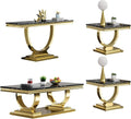 Henf 4 Piece Modern Living Room Table Set, Black & Gold Faux Marble Coffee Table & Console Table & 2 End Tables, Luxury Stainless Steel Base