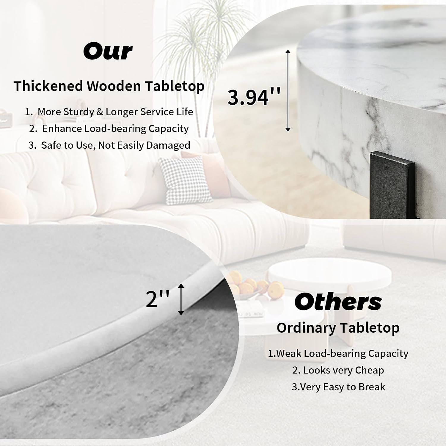 Round Coffee Table, Small Wood Coffee Table with Storage, Modern Wood Circle Table with Metal Frame, Round Accent Center Tables for Living Room Apartment Small Space