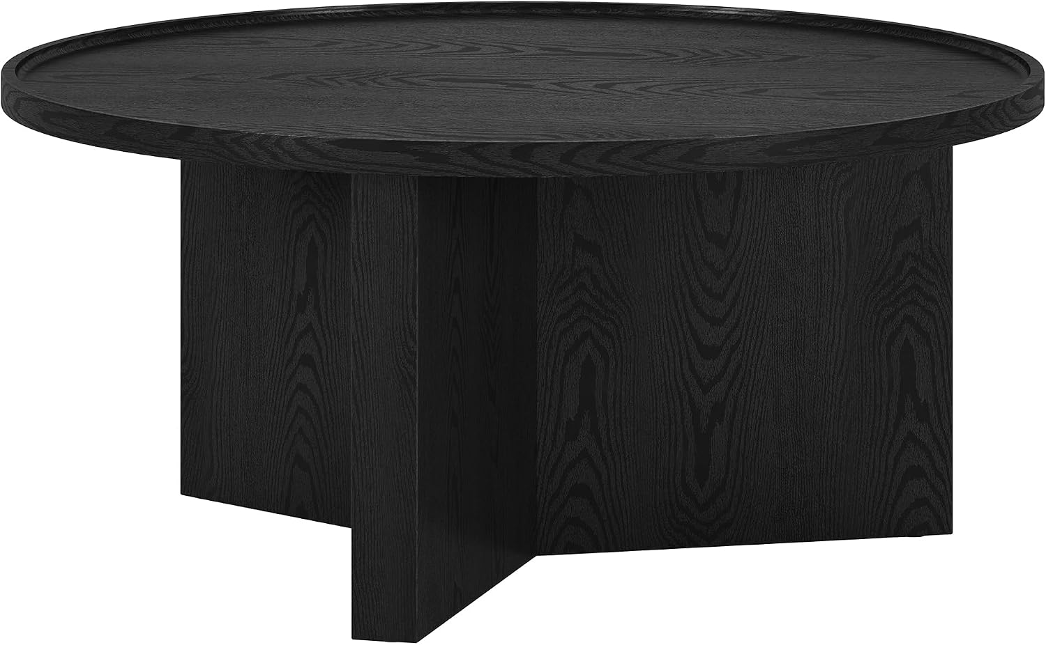 Henn&Hart 32' Round Wood Pedestal Low-Profile Coffee Table for Living Room, Family Room, Office or Apartment, Natural Black
