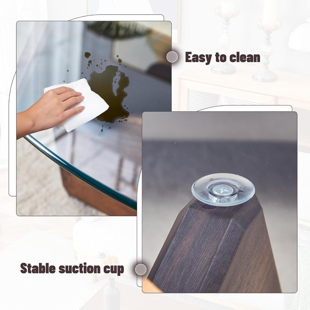 33.4'' Tempered Glass Round Coffee Table for Living Room, Modern Circle Coffee Table, Glass Tabletop & Wood Base, Easy Assembly, Walnut
