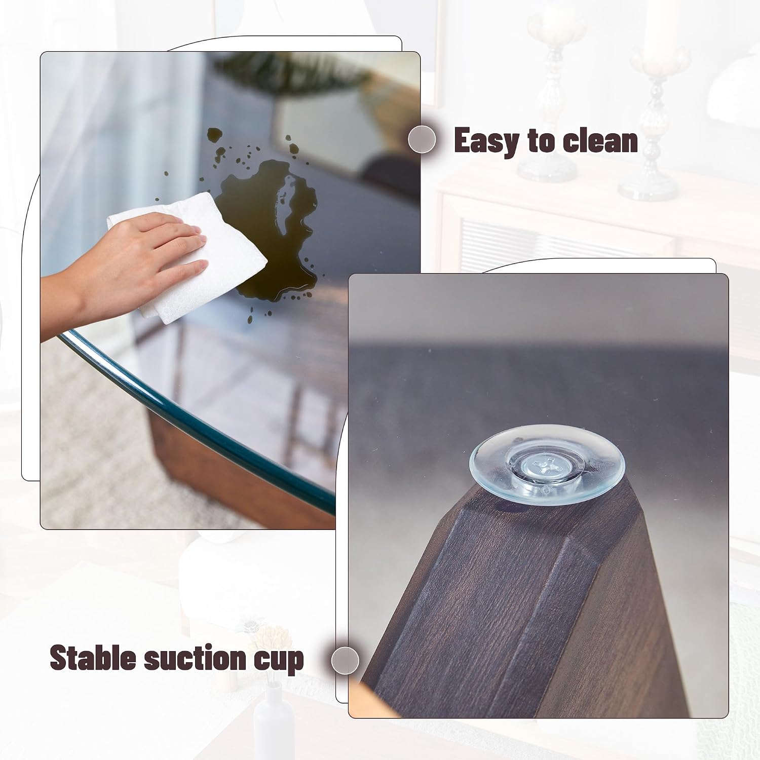 33.4'' Tempered Glass Round Coffee Table for Living Room, Modern Circle Coffee Table, Glass Tabletop & Wood Base, Easy Assembly, Walnut