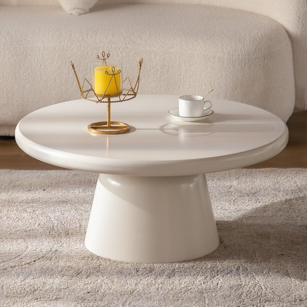 Round Coffee Table for Living Room Modern Circular Coffee Table Round Unique Center Table (F White 31.5in)