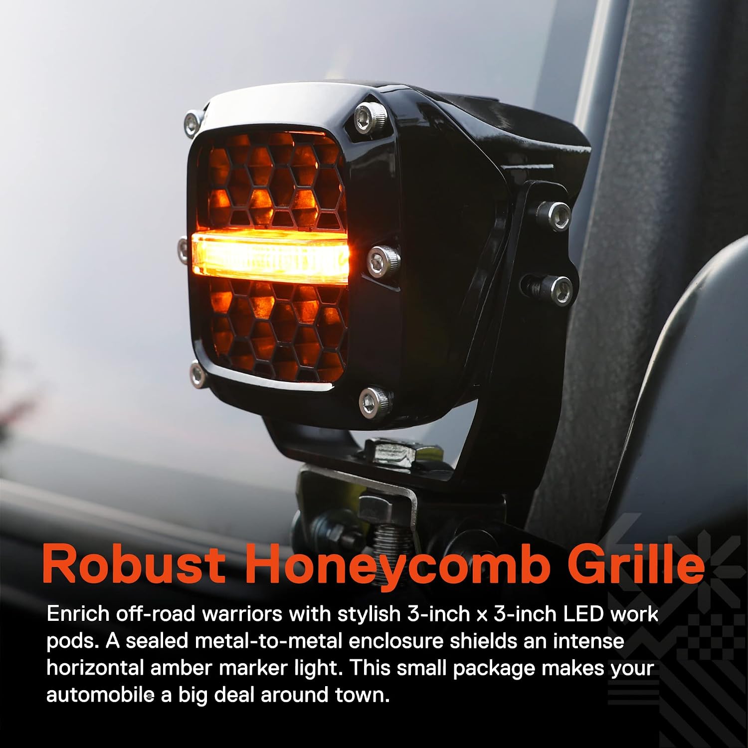 True Mods 3' 120W LED Pods Offroad Driving Light Cube Pair Set [Amber Turn Signal Marker Light] Off-Road Lights for UTV ATV Jeep Wrangler SxS 4x4 Truck Pick-Up Auto Car Vehicle - Chrome