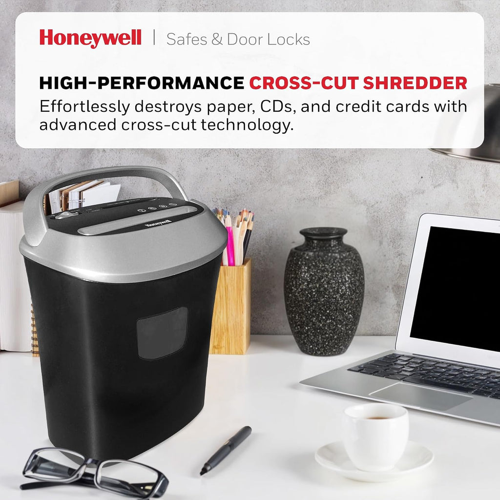 Honeywell Safes & Door Locks - 12 Sheet Cross Cut Paper Shredder for Home Use & Office - 3-Function Control & Over Heat Protection - Document & Credit Card Shredder Machine - 5.5 Gallons, Black - 9112