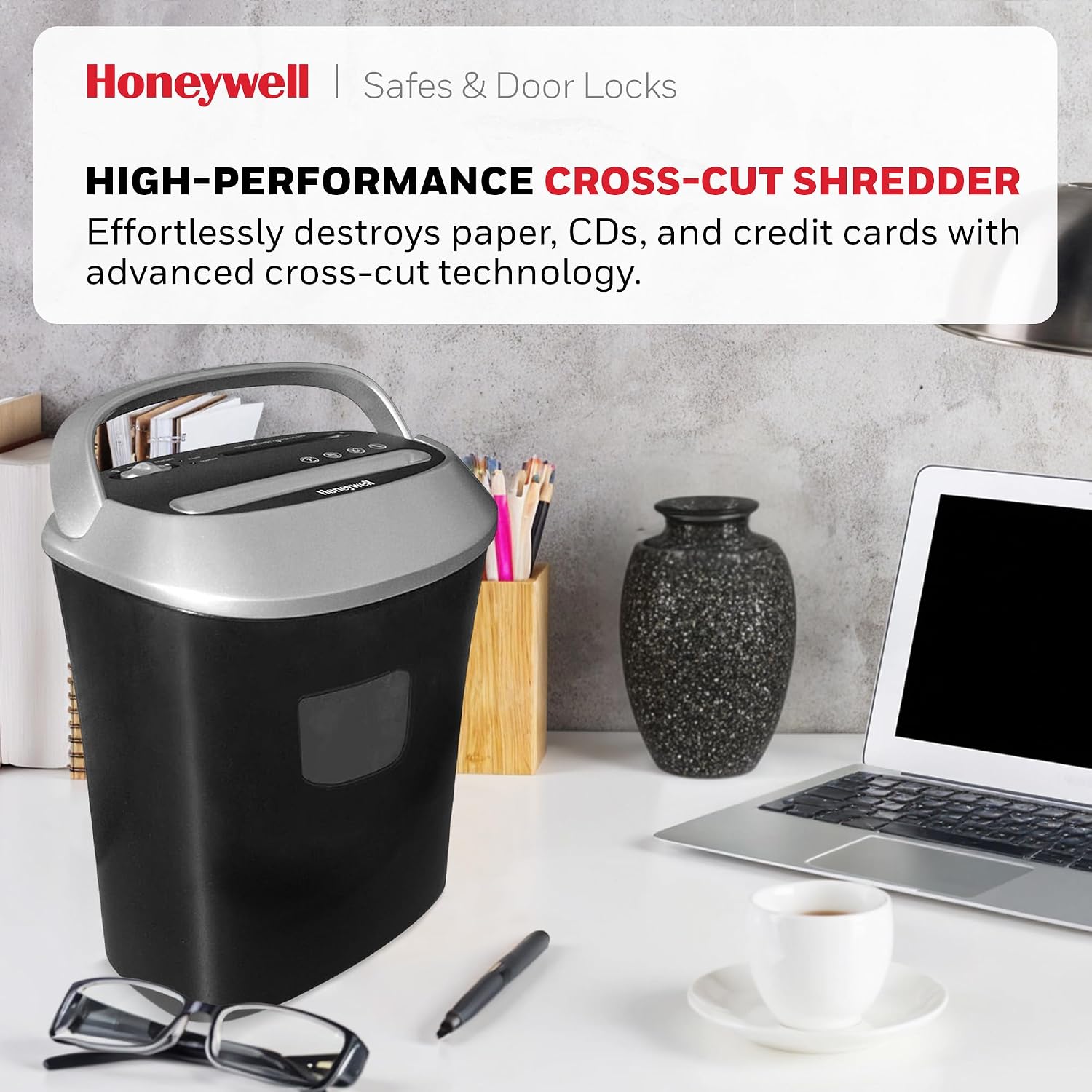 Honeywell Safes & Door Locks - 12 Sheet Cross Cut Paper Shredder for Home Use & Office - 3-Function Control & Over Heat Protection - Document & Credit Card Shredder Machine - 5.5 Gallons, Black - 9112