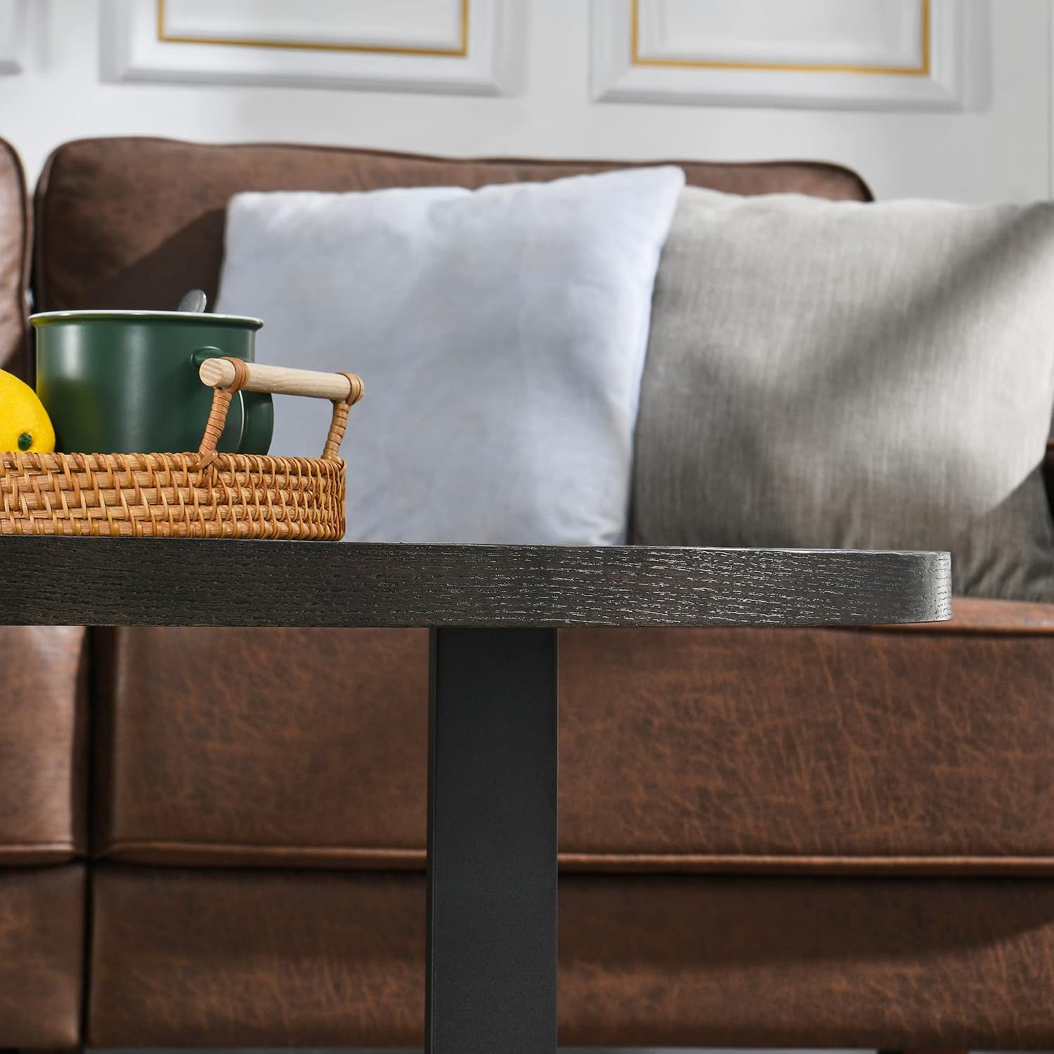 Solid Wood Oval Coffee Table with Cross Metal Legs, 47.9' Industrail Bar Cocktail Table for Living Room Kitchen Office Sofa Table Bristro Table for Cafe/Bar Black 1831BK