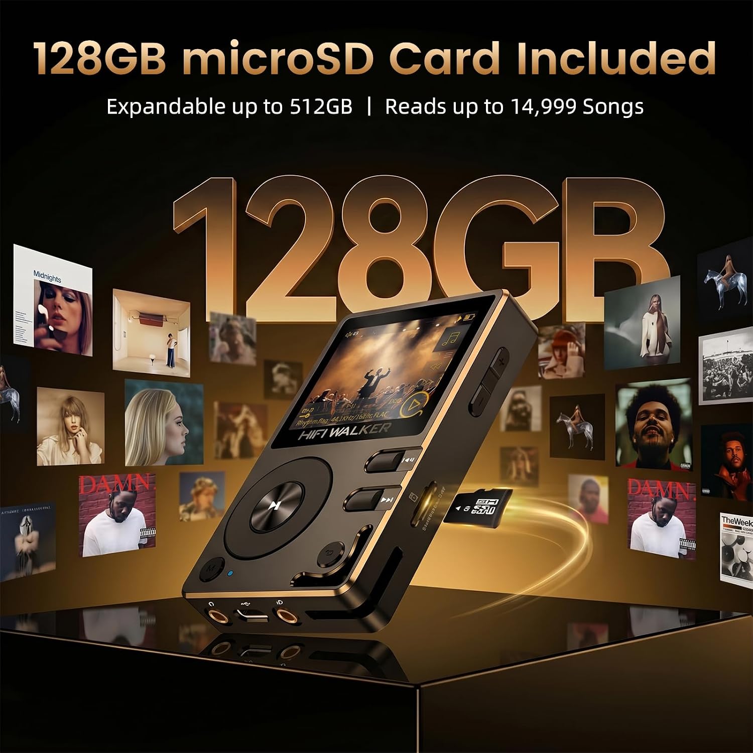 HIFI WALKER H2, High Resolution MP3 Player with Bluetooth5.2, DSD DAC, HiFi Portable Digital Audio Player Lossless High-Res Music Player with 128GB Memory Card, Support Up to 512GB