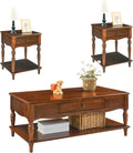 Living Room Table Set-One Rectangular Coffee Table and Two Square End Tables with Storage Drawer, Elegant Vintage Sofa Center Table with Wood Carved legs, No-Tools Assembly, Caramel Brown KFZ-BZ-C008