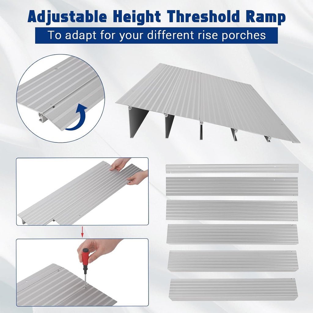 Aluminum Threshold Ramp for Doorways – 4' Rise, 700LB/320kg Capacity, Heavy Duty, Adjustable Metal Entry Ramp for Wheelchairs, Mobility Scooters, Bikes, Strollers – Home Steps – Threshold