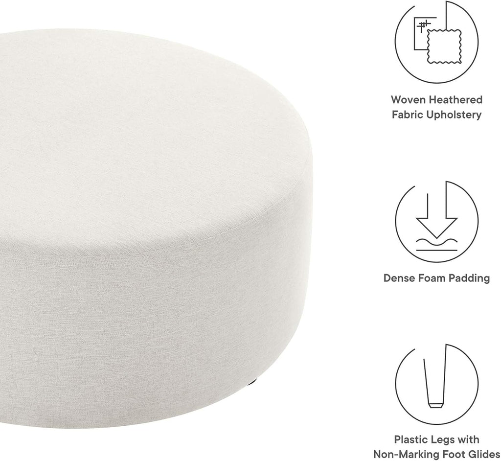 Modway Callum 38 Inch Round Ottoman in Ivory Fabric - Heathered Woven Fabric - Versatile Upholstered Coffee Table and Footrest - Couch Ottoman - Living Room Accent Table