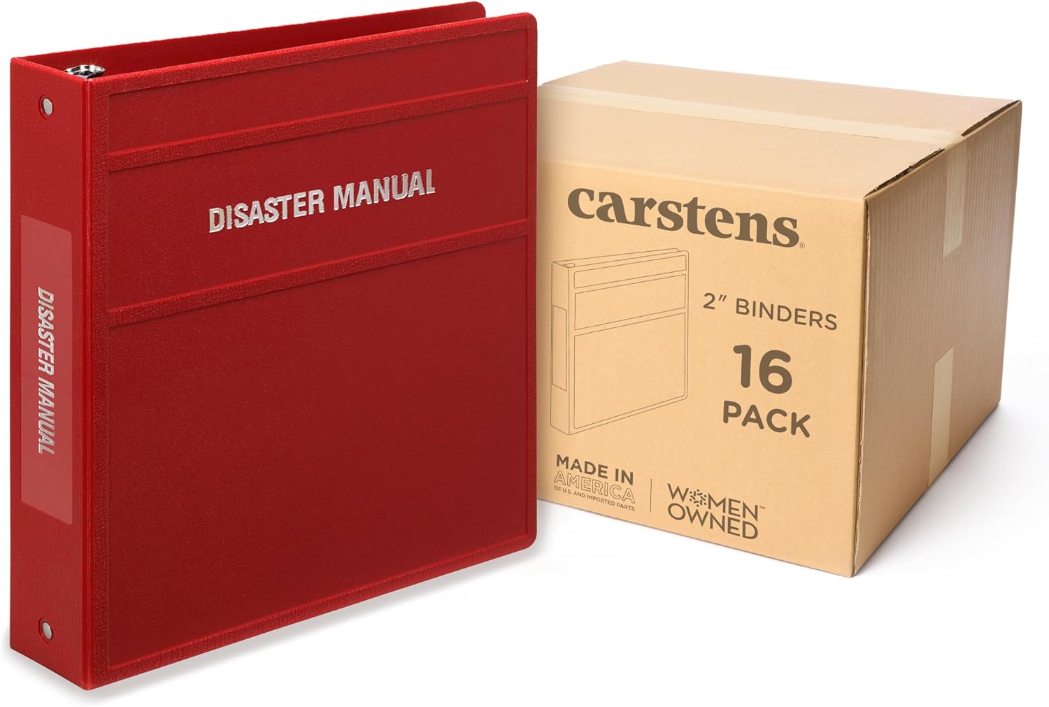 Carstens 2-Inch Heavy Duty Disaster Manual Round Ring Binder – Side Opening, Brick Red, Case of 16, Durable Plastic, No Pockets, Holds 300 Sheets, Made in USA (1771-3RCS)
