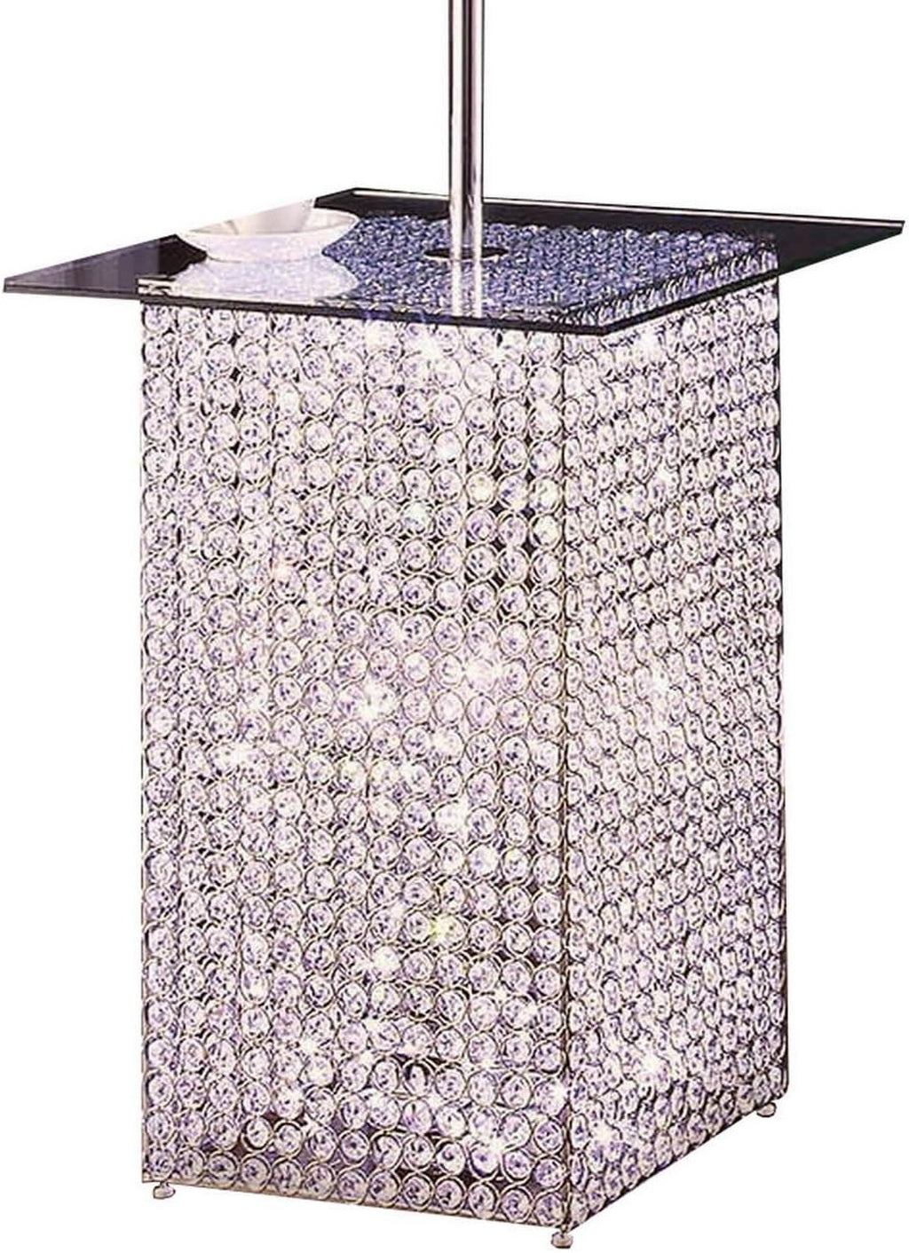 Benjara 59 Inch Floor Lamp with Glass Tabletop, Crystal Stand, Metal, White, Chrome and Clear